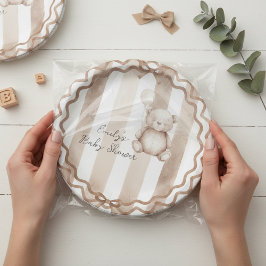 Plato De Papel Bearly Wait Neutral Teddy Baby Shower
