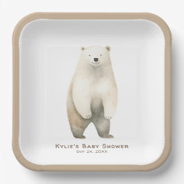 Plato De Papel Bearly Wait Neutral Teddy Bear Baby Shower