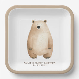 Plato De Papel Bearly Wait Neutral Teddy Bear Baby Shower