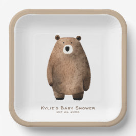 Plato De Papel Bearly Wait Neutral Teddy Bear Baby Shower