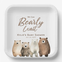 Plato De Papel Bearly Wait Neutral Teddy Bear Baby Shower