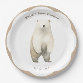 Plato De Papel Bearly Wait Neutral Teddy Bear Baby Shower