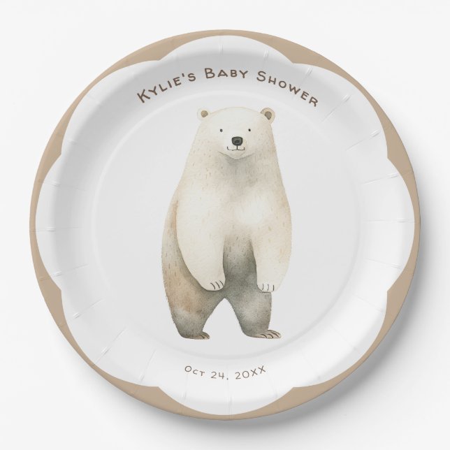 Plato De Papel Bearly Wait Neutral Teddy Bear Baby Shower (Anverso)