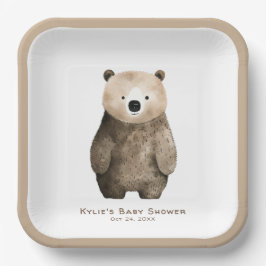 Plato De Papel Bearly Wait Neutral Teddy Bear Baby Shower