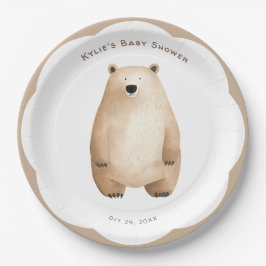 Plato De Papel Bearly Wait Neutral Teddy Bear Baby Shower