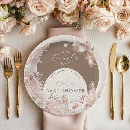 Plato De Papel Bearly Wait Neutral Teddy Bear Boho Pampas