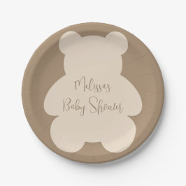 Plato De Papel Bearly Wait Oso de Peluche Beige Baby Shower