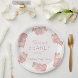 Plato De Papel Bearly Wait Pink Gummy Bear Chica Baby Shower
