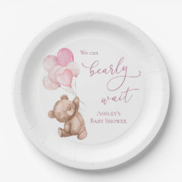 Plato De Papel Bearly Wait Pink Teddy Bear Baby Shower