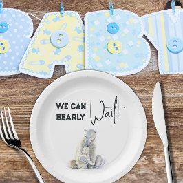 Plato De Papel Bearly Wait Polar Bear Chica rosa Baby Shower