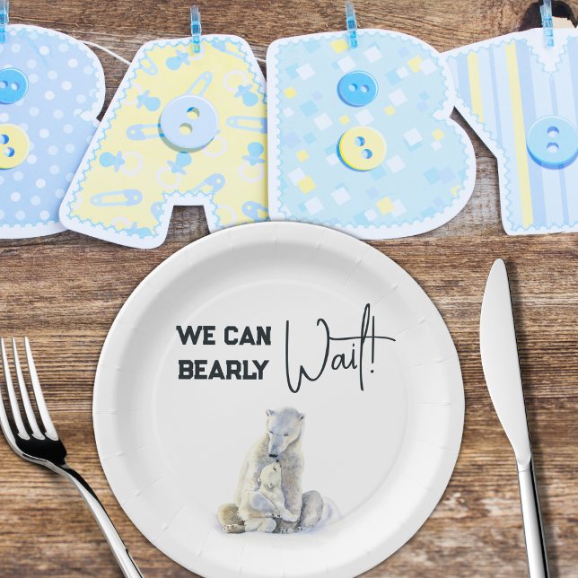 Plato De Papel Bearly Wait Polar Bear Chica rosa Baby Shower (Subido por el creador)