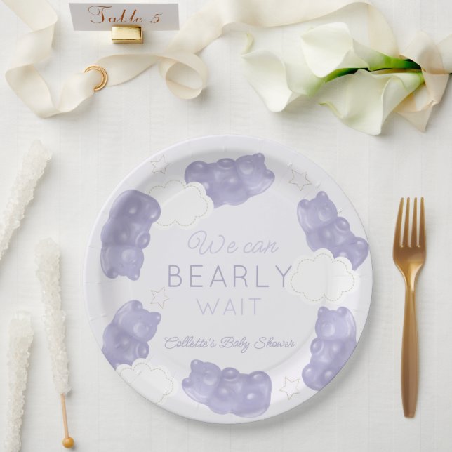 Plato De Papel Bearly Wait Purple Gummy Bear Baby Shower (Boda)