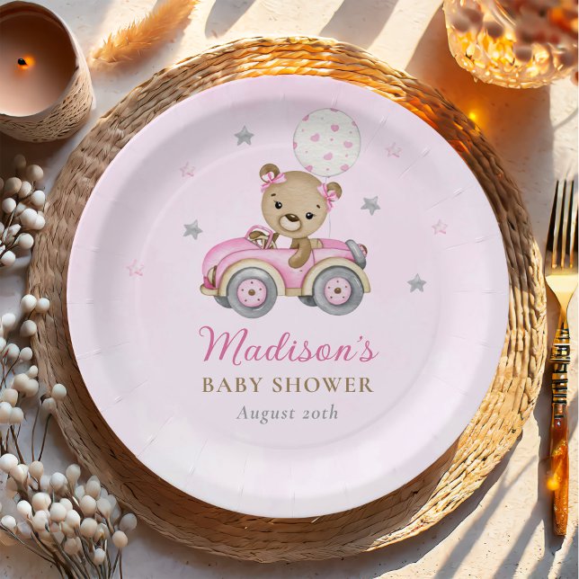 Plato De Papel Bearly Wait Teddy Bear Chica rosa Baby Shower (Subido por el creador)