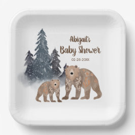 Plato De Papel Bears in Winter Forest Scandi Neutral Baby Shower