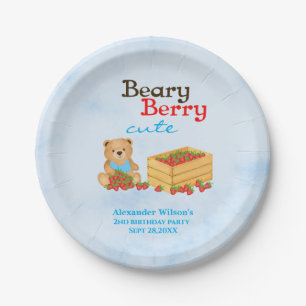 Plato De Papel Beary Berry Cute Strawberry Cub Boy Fiesta de Cump