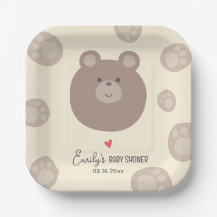 Plato De Papel Beary Cute Brown Teddy Bear Cub Boy Baby Shower