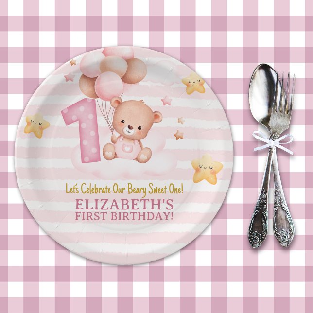 Plato De Papel Beary Sweet One Paper Plates | Boho Bear First Bir (Subido por el creador)