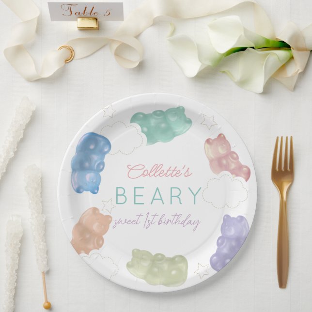 Plato De Papel Beary Sweet Pastel Gummy Bear Cumpleaños (Boda)