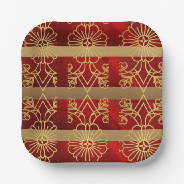 Plato De Papel Beatious Red & Gold Navidades Placas de papel (Anverso)
