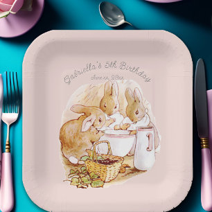 Plato De Papel Beatrix Potter Bunnies Berries y Cream Cumpleaños