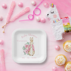 Plato De Papel Beatrix Potter Bunny Rabbit Pink Baby Shower
