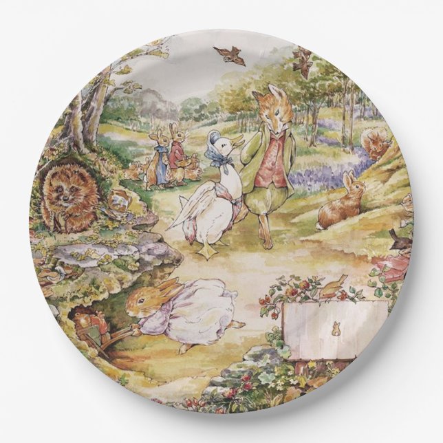 Plato De Papel Beatrix Potter Cute Peter y sus amigos (Anverso)