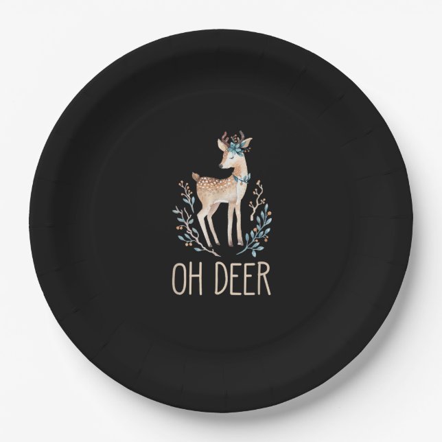 Plato De Papel Beautiful Funny Deer Oh Deer Modern Design  (Anverso)