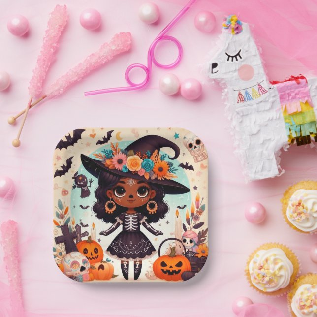 Plato De Papel Beautiful little witch halloween party (Fiesta)