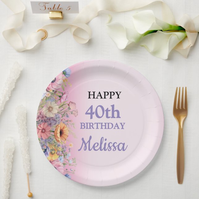 Plato De Papel Beautiful Pastel Flowers Birthday Party (Boda)