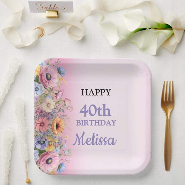 Plato De Papel Beautiful Pastel Flowers Birthday Party (Boda)