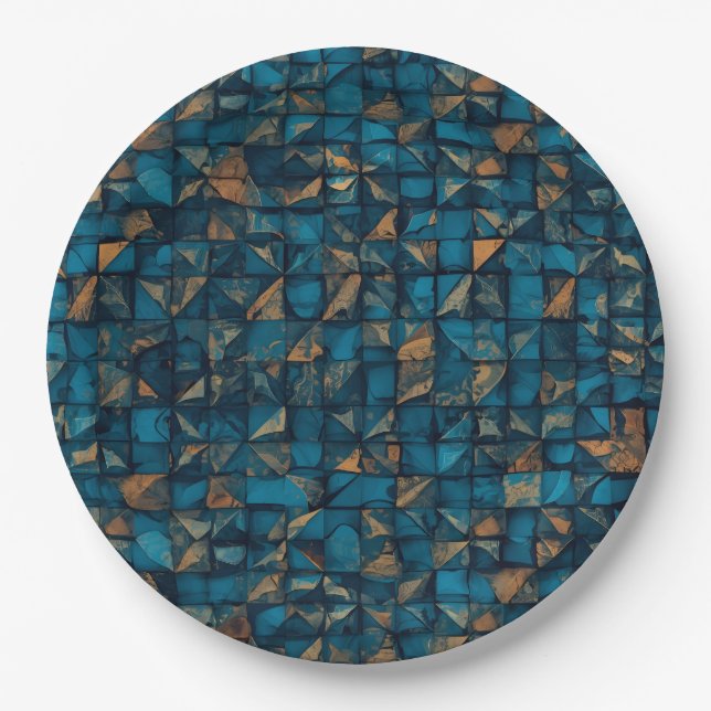 Plato De Papel Beautiful Patchwork "Look" in Dark Teal (Anverso)