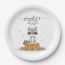 Plato De Papel Beautiful Raccoon Nature Baby Party
