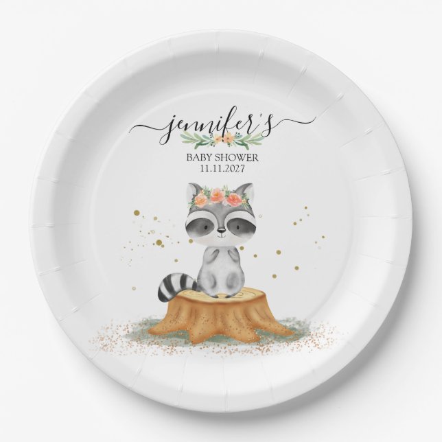 Plato De Papel Beautiful Raccoon Nature Baby Party (Anverso)