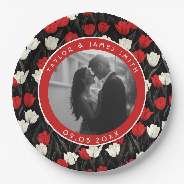 Plato De Papel Beautiful Tulip Floral Wedding Paper Plate (Anverso)