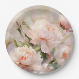 Plato De Papel Beautiful White & Pink Peonies On Pink Background
