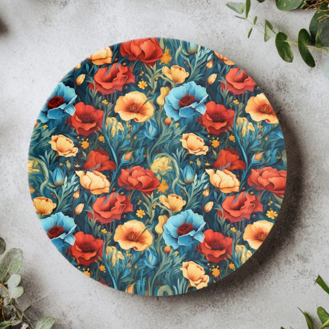 Plato De Papel Beautiful Yellow Blue and Red Flowers Pattern (Subido por el creador)