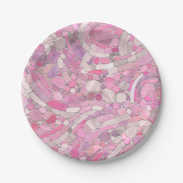 Plato De Papel Bebbles Mosaic Art - Rosa Rubor Rosa (Anverso)