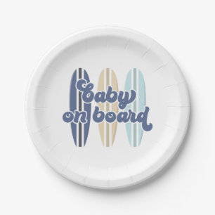 Plato De Papel Bebé a bordo de la tabla de surf Playa Baby Shower