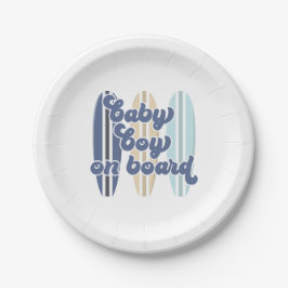 Plato De Papel Bebé a bordo de Surfboard Beach Baby Shower