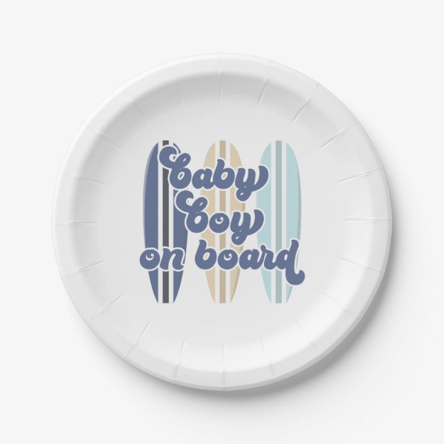 Plato De Papel Bebé a bordo de Surfboard Beach Baby Shower (Anverso)
