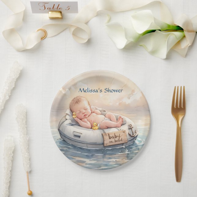 Plato De Papel Bebé a bordo ducha  (Boda)