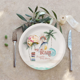 Plato De Papel Bebé a bordo | Retro Summer Surf Baby Shower