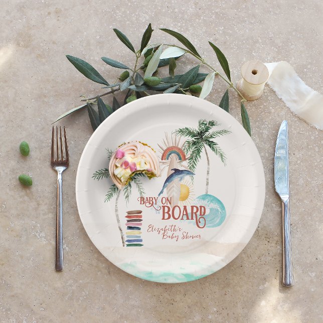 Plato De Papel Bebé a bordo | Retro Summer Surf Baby Shower (Subido por el creador)