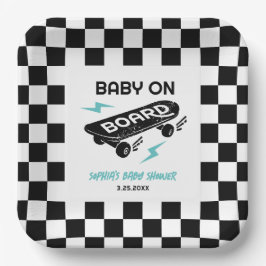 Plato De Papel Bebé a bordo Skateboard Baby Shower Paper Placas