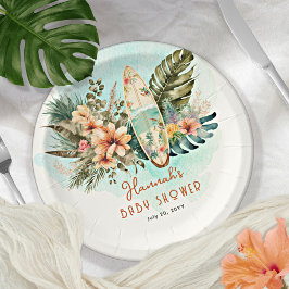 Plato De Papel Bebé a bordo Surf Tropical Neutral Baby Shower