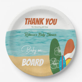 Plato De Papel Bebé a bordo Surfing Tropical Beach Baby Shower
