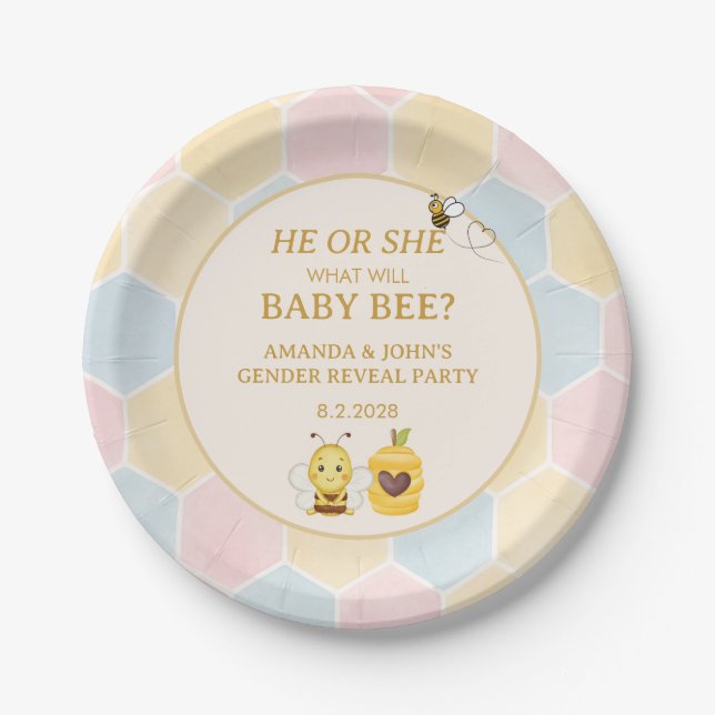 Plato De Papel ¿Bebé Abeja Él o Ella? (Anverso)