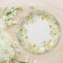 Plato De Papel Bebé Amarillo En El Baby Shower De Flor Floral Flo