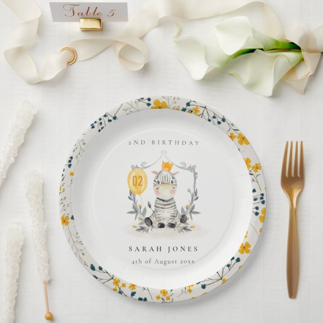 Plato De Papel Bebé Amarillo lindo Foliage de cebra de cualquier  (Boda)