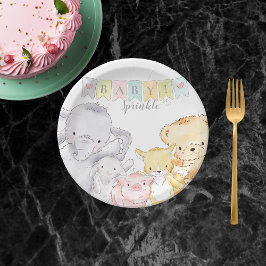 Plato De Papel Bebé animal relleno Sprinkle | Blanca